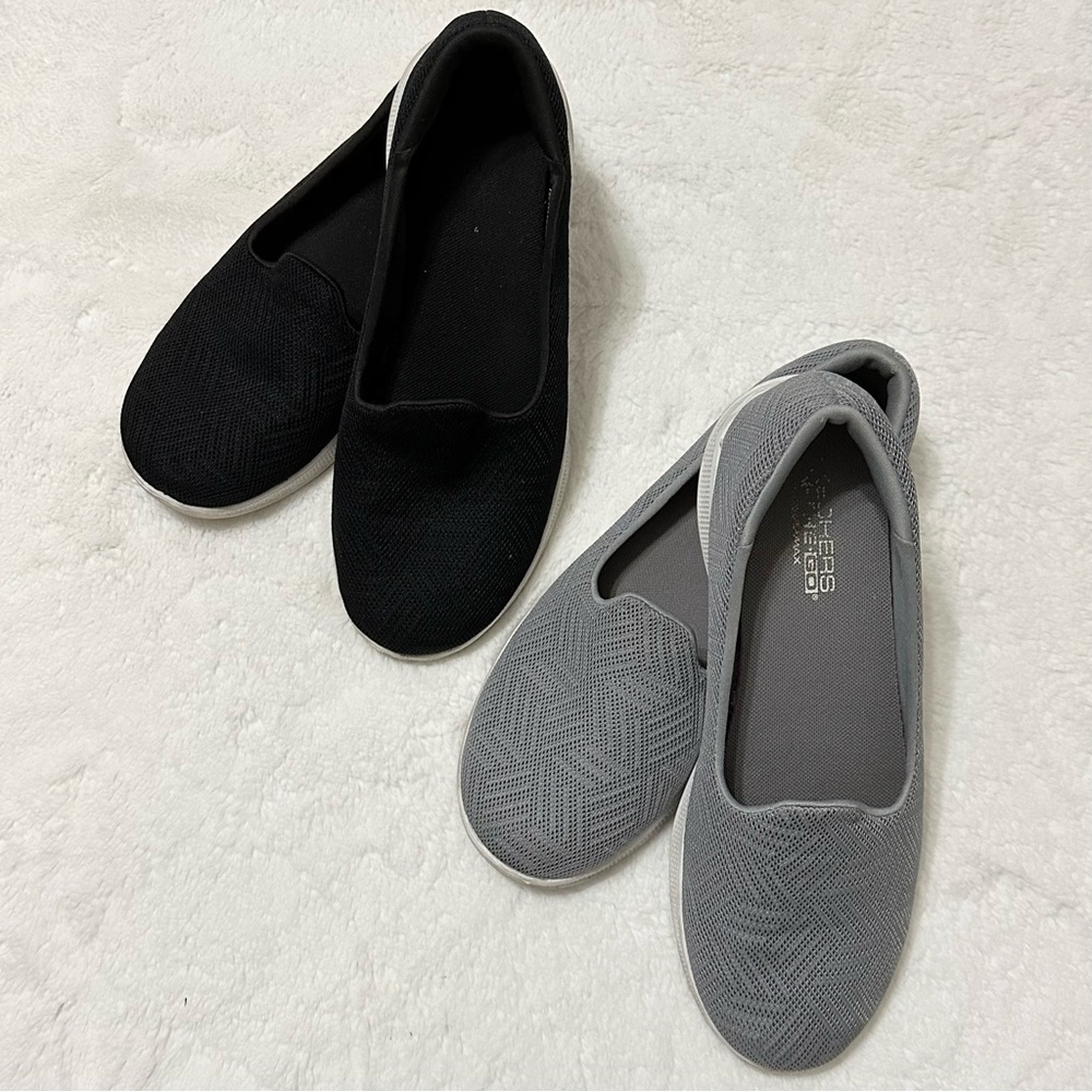 Skechers Go Walk Lite Loafer Sneakers Two Pairs Black and Grey 8.5